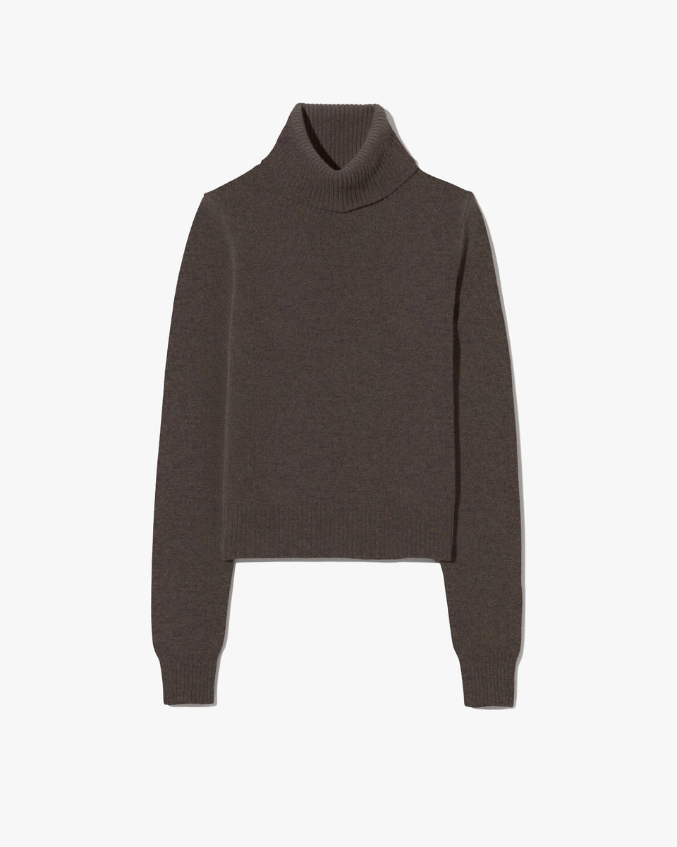 HOLLYN CASHMERE TURTLENECK SWEATER IN DARK UMBER MELANGE