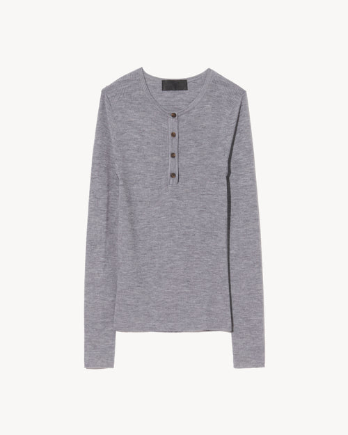 KLARISE HENLEY KNIT IN MEDIUM GREY MELANGE