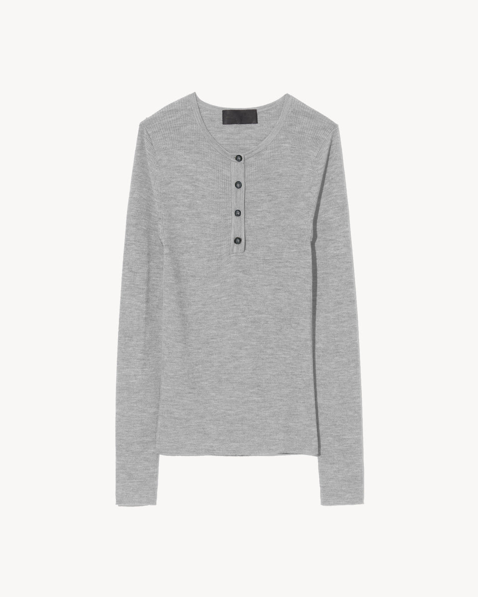 KLARISE HENLEY KNIT IN MEDIUM GREY MELANGE