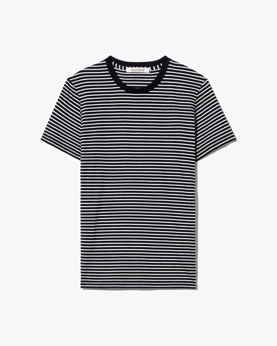 LANA TEE IN BLACK/IVORY STRIPE