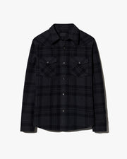 TRAVIS CASHMERE BUTTON UP IN ANTHRACITE TARTAN