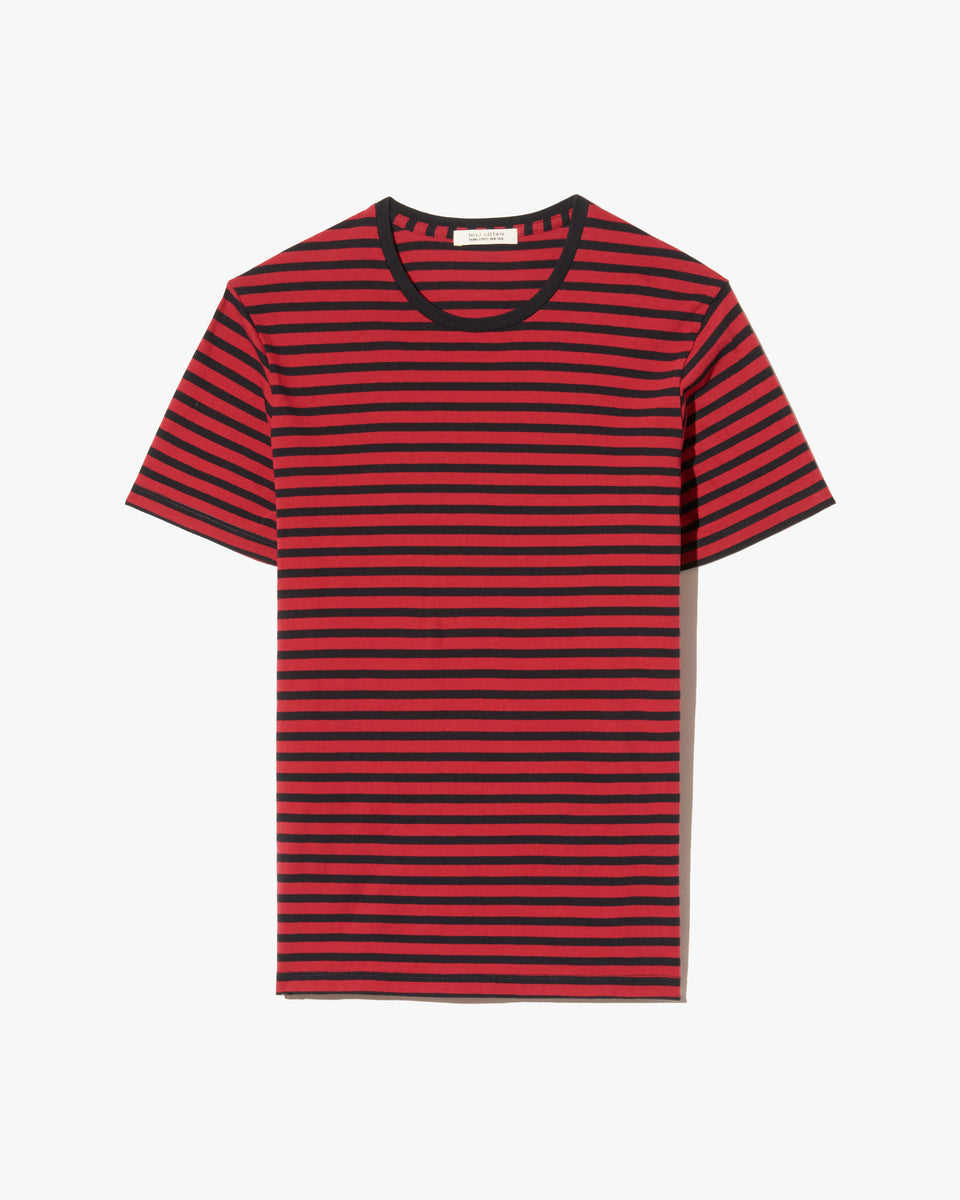 PIERRE T-SHIRT IN BLACK/ RED STRIPE