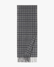 CASHMERE WOVEN SCARF IN CHARCOAL TARTAN PLAID