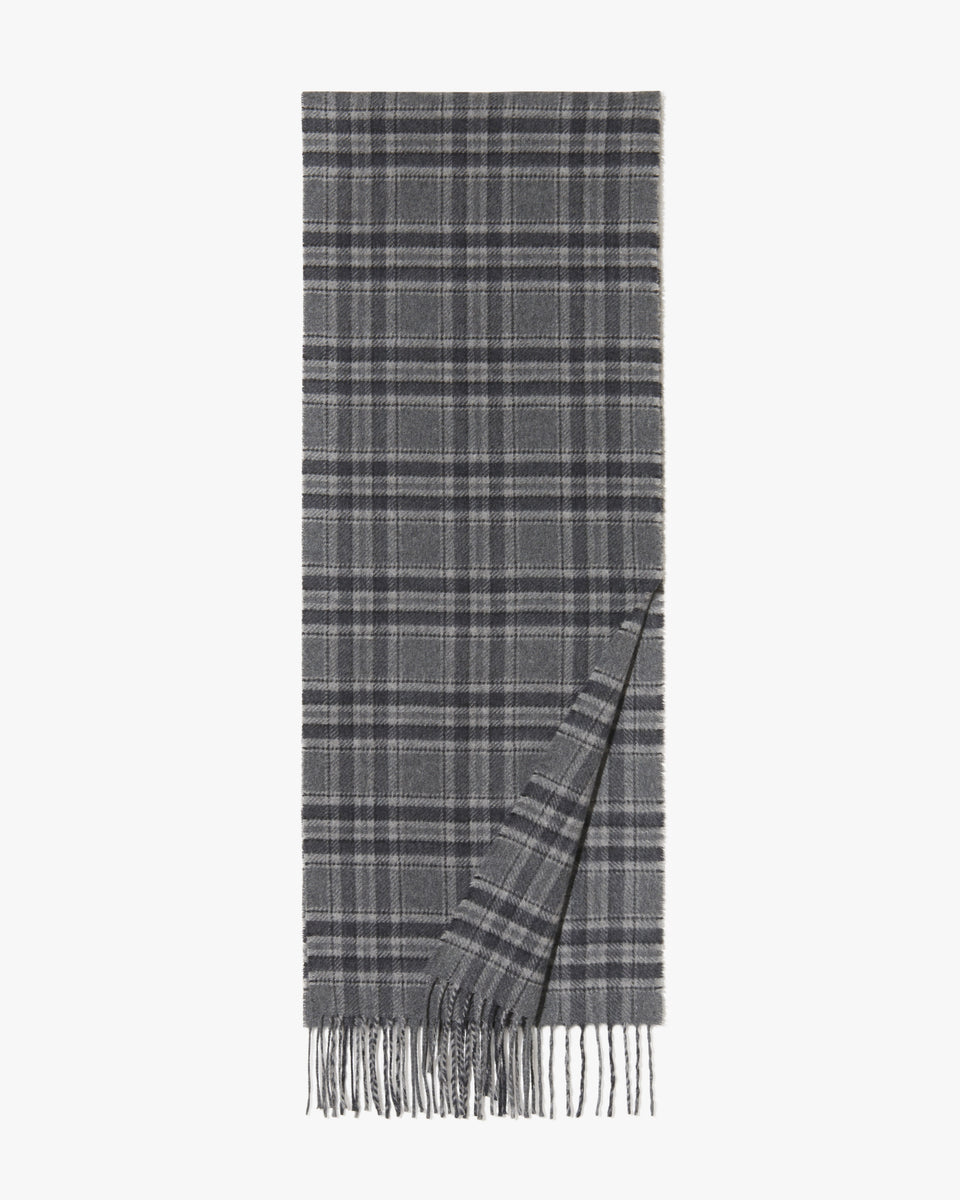 CASHMERE WOVEN SCARF IN CHARCOAL TARTAN PLAID