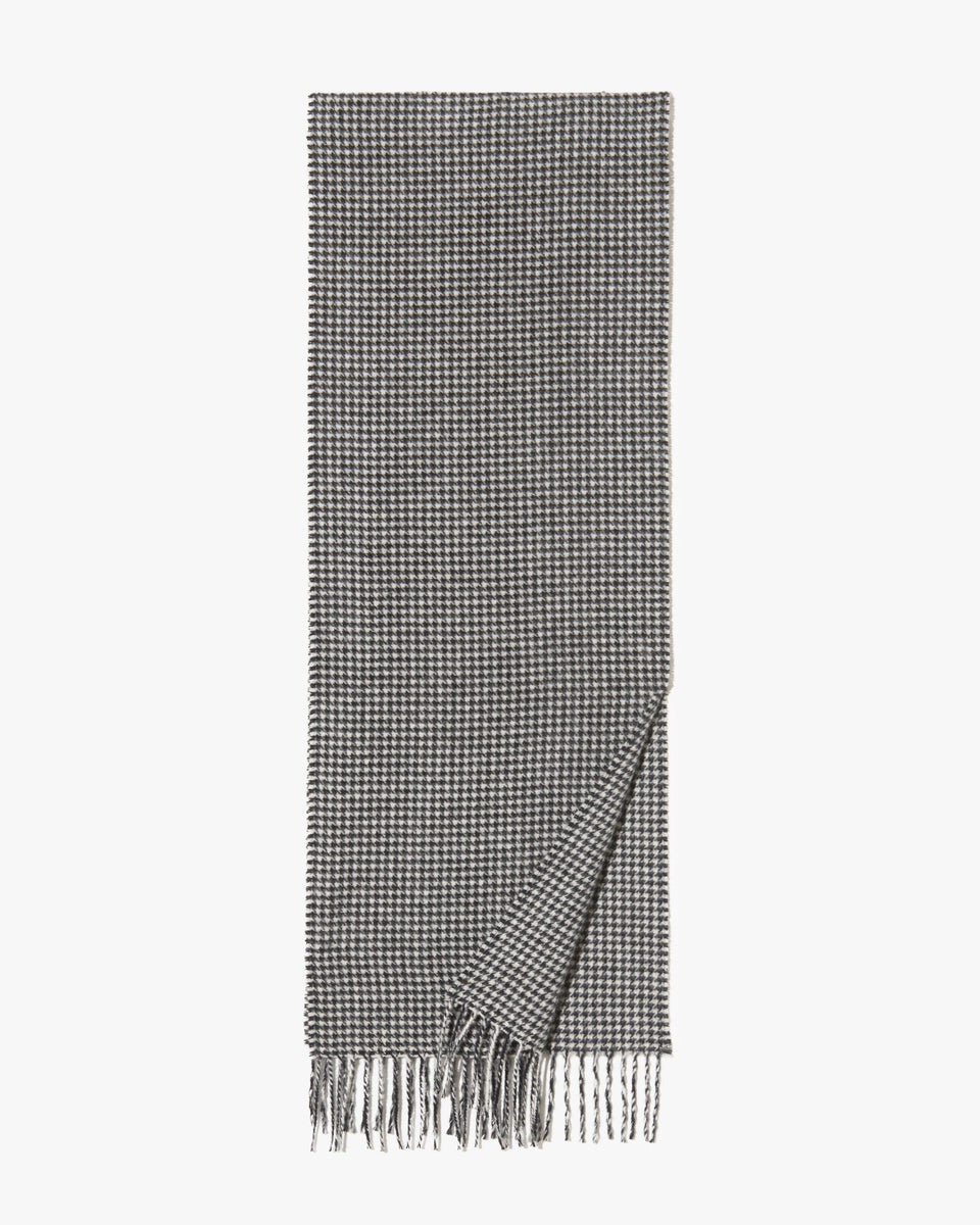 CASHMERE WOVEN SCARF IN IVORY/BLACK HOUNDSTOOTH