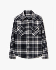 TRAVIS WOOL SHIRT JACKET IN BLACK/ IVORY PLAID