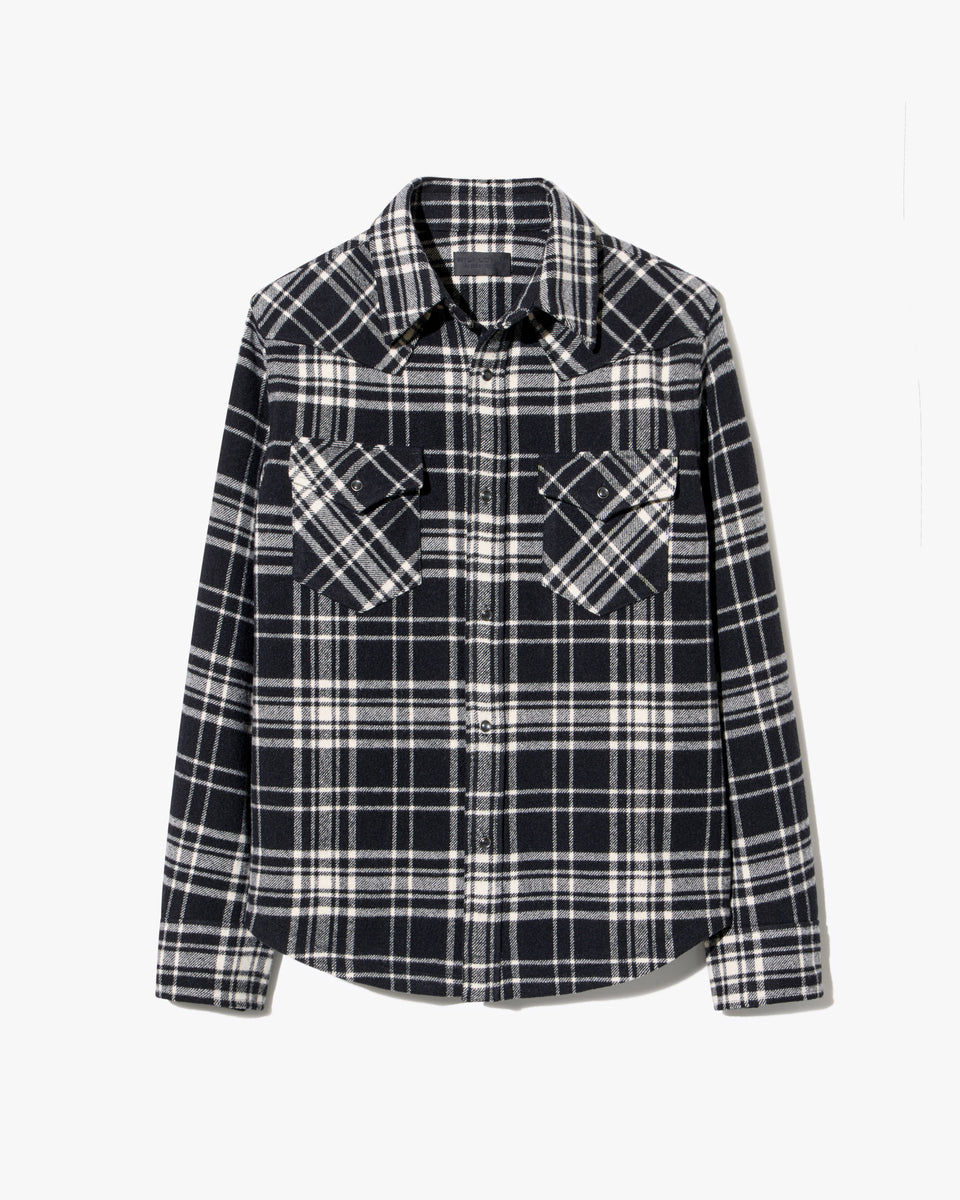 TRAVIS WOOL SHIRT JACKET IN BLACK/ IVORY PLAID
