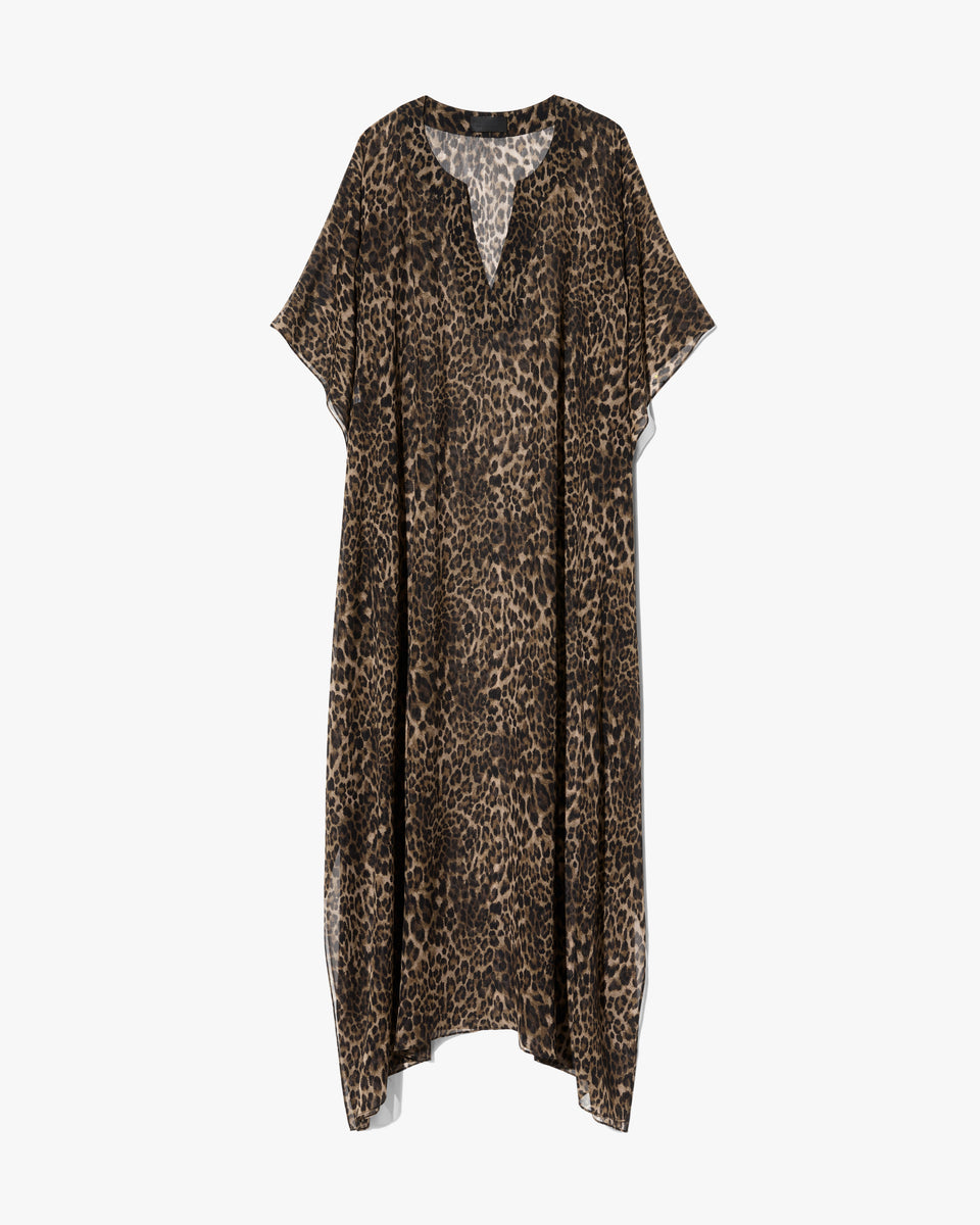 ERICA SILK CAFTAN IN VINTAGE LEOPARD PRINT
