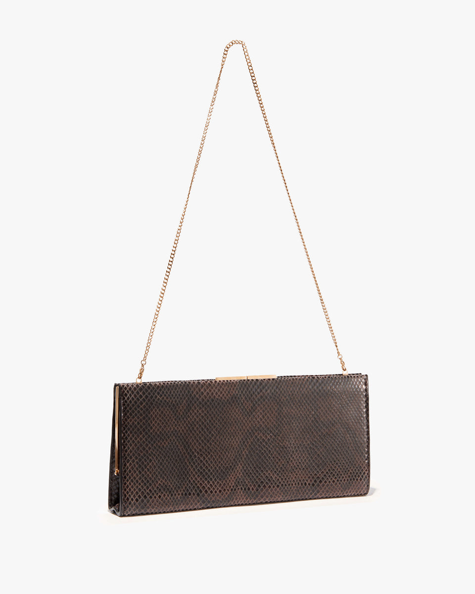 ANJELICA CLUTCH IN ESPRESSO/BLACK SNAKE SKIN