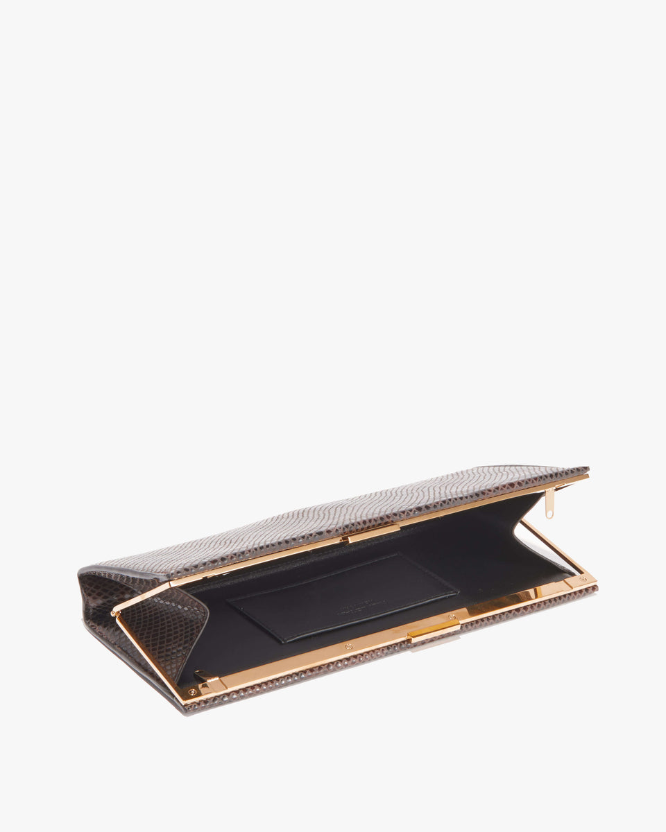 ANJELICA CLUTCH IN ESPRESSO/BLACK SNAKE SKIN