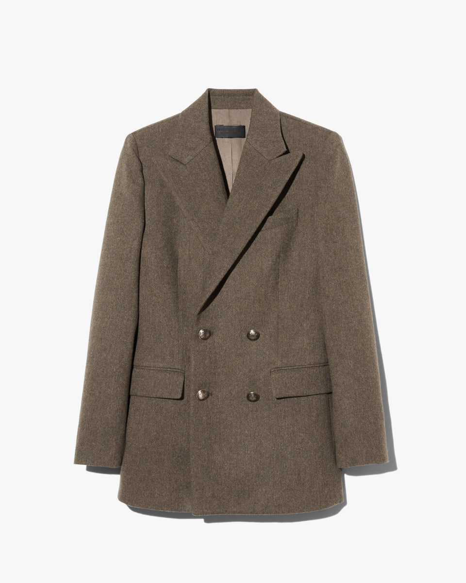 WESTON DOUBLE BREASTED WOOL BLAZER IN MOSS GREEN