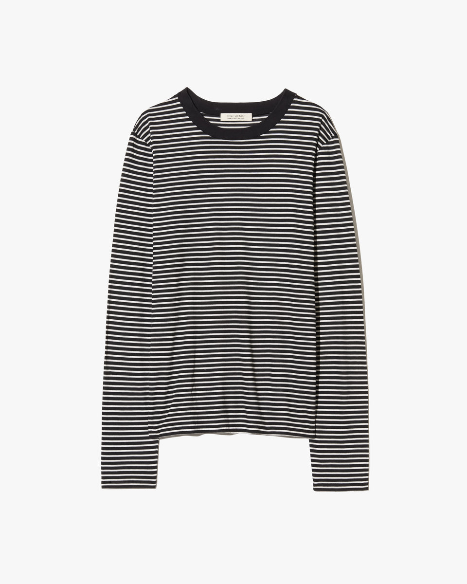 SIMONE TEE IN BLACK/IVORY STRIPE