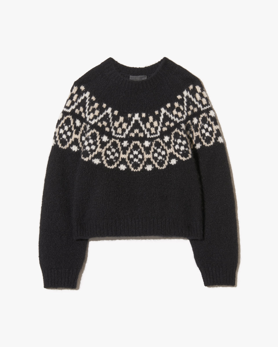 CHRISSY CASHMERE SWEATER IN BLACK FAIRISLE