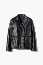 DORIAN LEATHER PEACOAT IN BLACK