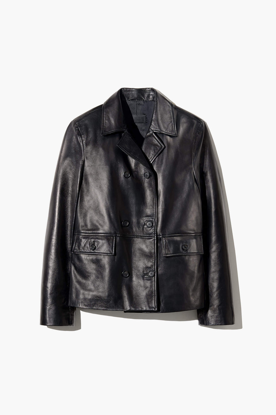 DORIAN LEATHER PEACOAT IN BLACK