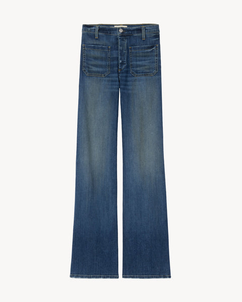 YILON イロン SEMI FLARE DENIM WASH BLUE Semi flare denim – YILON