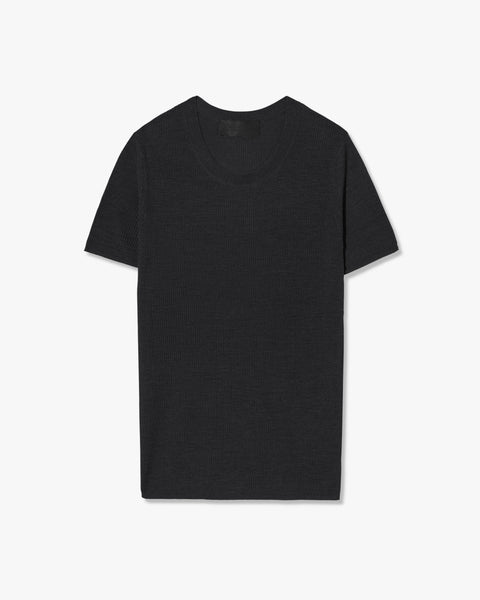 HETTIE SILK KNIT TEE | Women's Slim Double Ply Compact Ribbed Knit