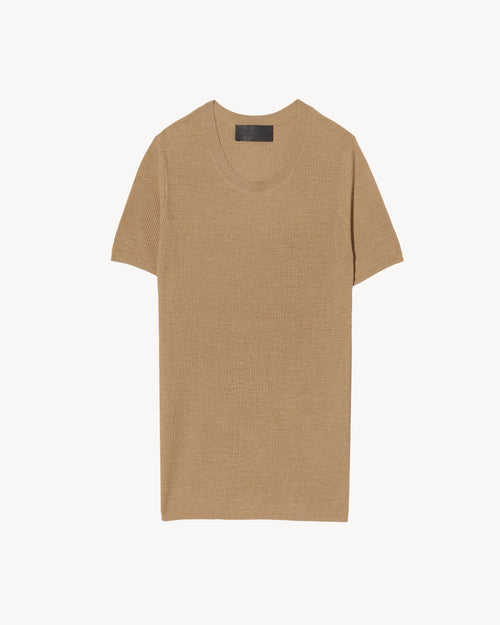 HETTIE SILK KNIT TEE IN CAMEL