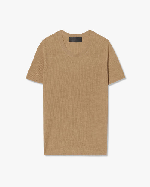 HETTIE SILK KNIT TEE IN CAMEL