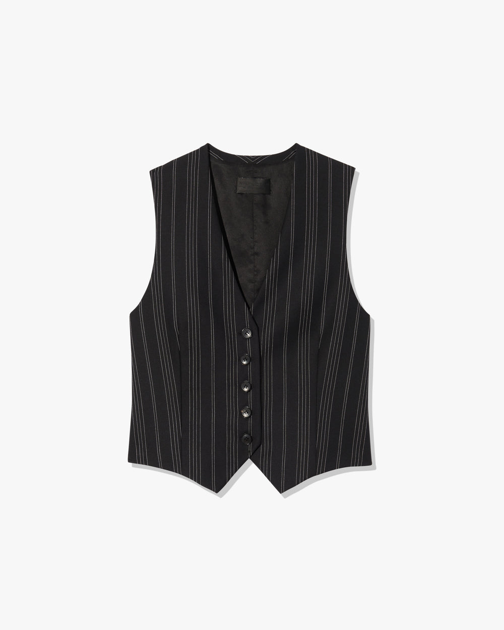 ANGELINA VEST IN BLACK PINSTRIPE