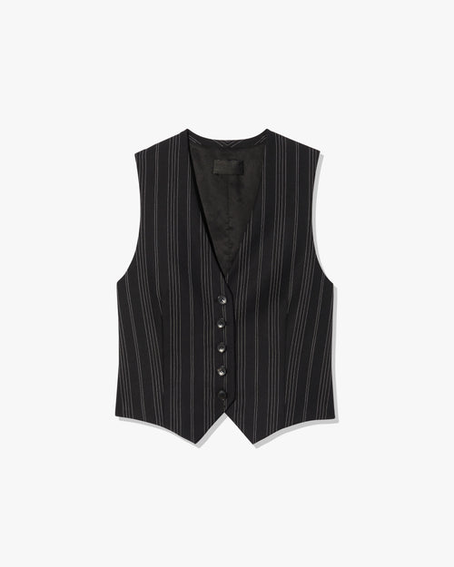 ANGELINA VEST IN BLACK PINSTRIPE