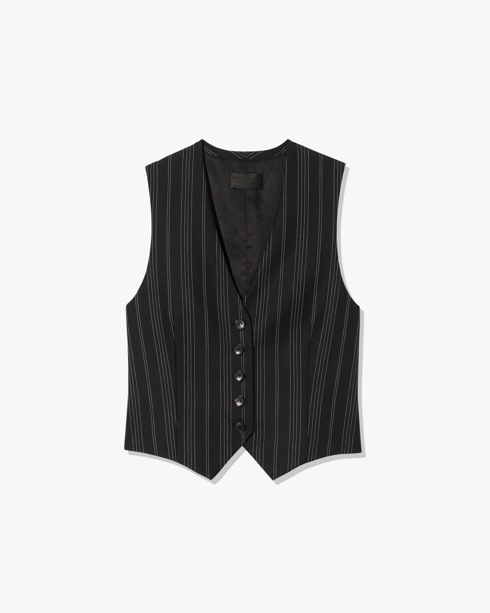 ANGELINA VEST IN BLACK PINSTRIPE