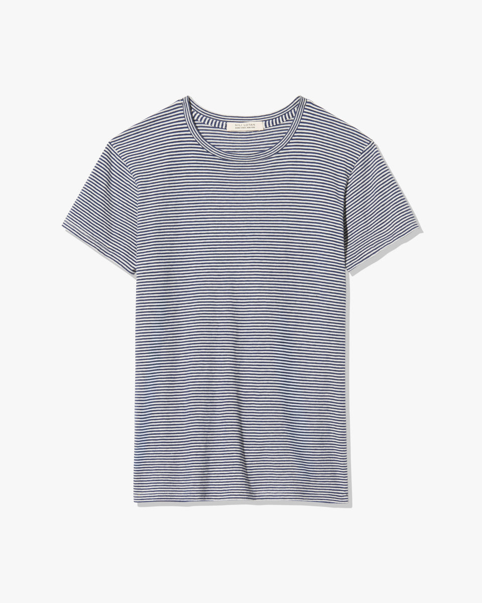 LANA TEE IN IVORY/NAVY STRIPE