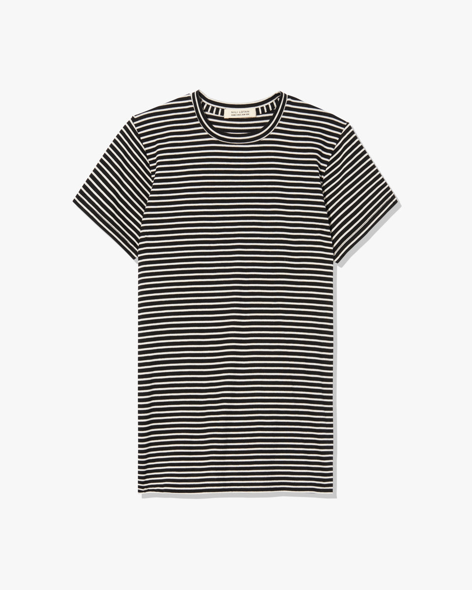 LANA TEE IN BLACK/IVORY STRIPE