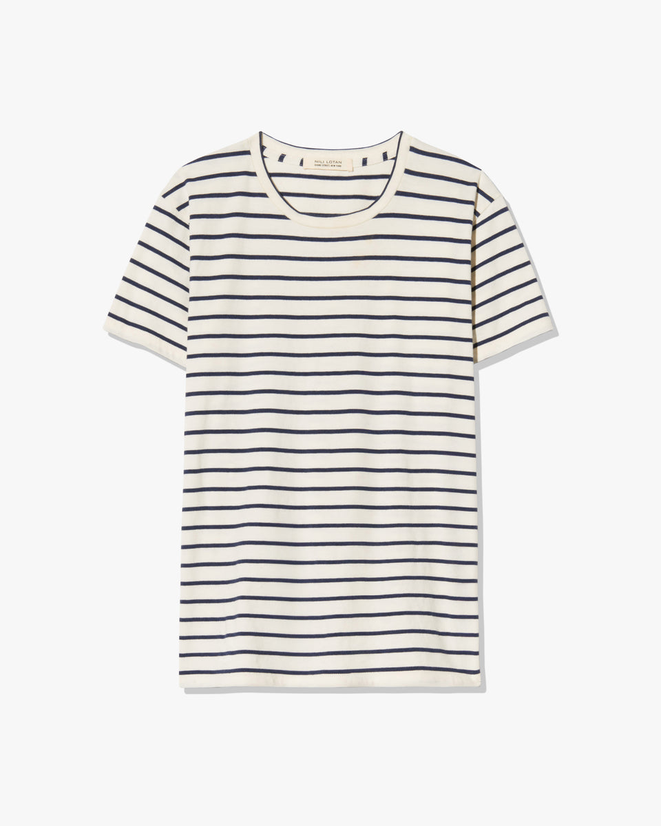 LANA TEE IN NATURAL/NAVY STRIPE