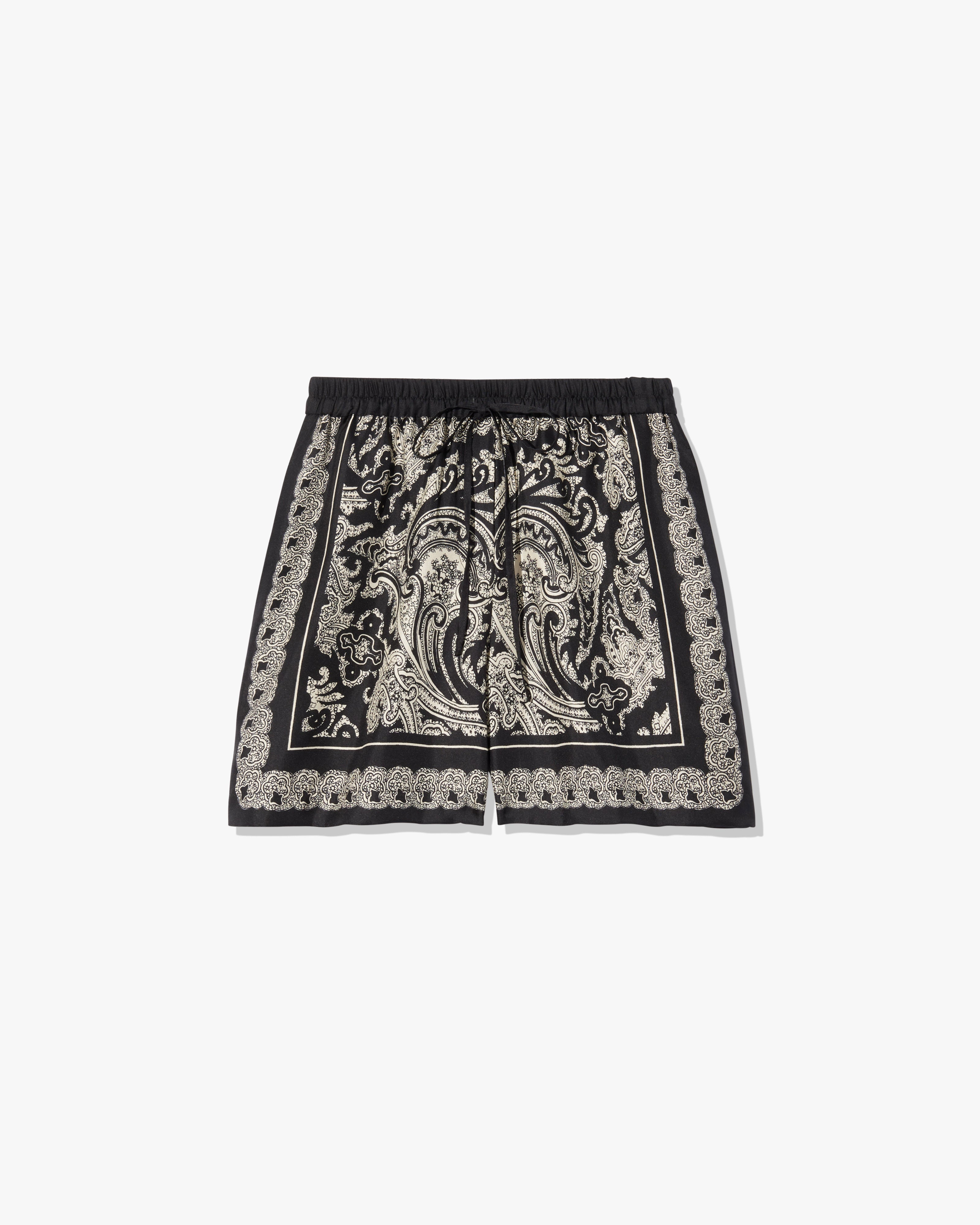 nili lotan FRANCES SILK SHORT BLACK/IVORY PAISLEY SCARF
