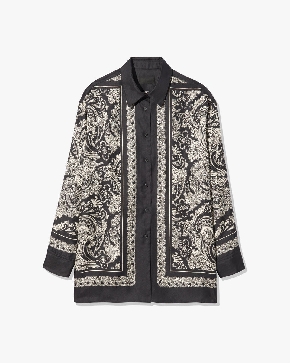 ALFIE SILK SHIRT IN BLACK/IVORY PAISLEY SCARF