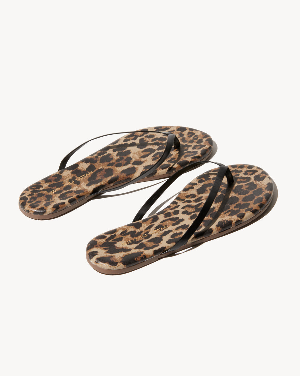 NL X TKEES LEATHER FLIP FLOP IN VINTAGE LEOPARD PRINT