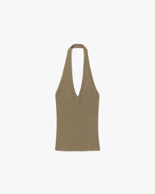 IVEY SILK HALTER IN MILITARY GREEN