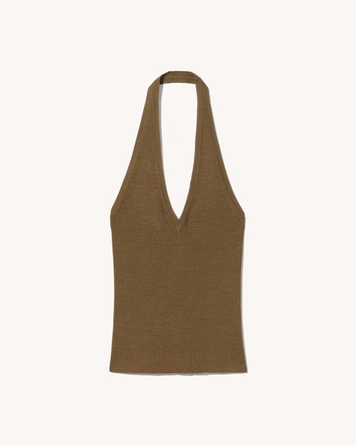 IVEY SILK HALTER IN MILITARY GREEN