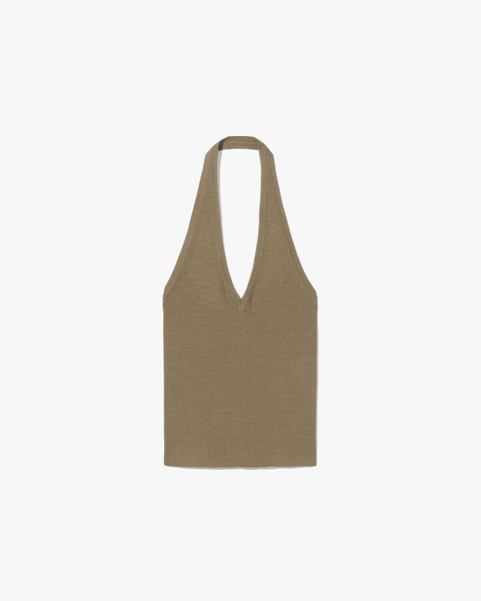 IVEY SILK HALTER IN MILITARY GREEN