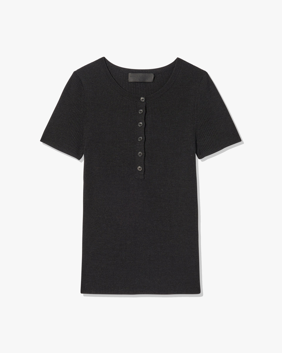 FRANCENE SILK KNIT SWEATER IN BLACK