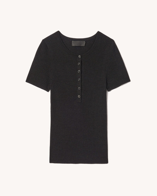 FRANCENE SILK KNIT SWEATER IN BLACK