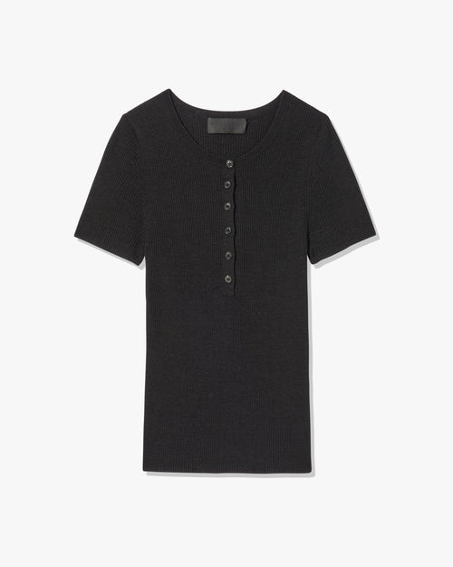 FRANCENE SILK KNIT SWEATER IN BLACK