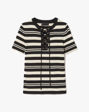 OAKLYNN SILK KNIT SWEATER IN BLACK/IVORY STRIPE