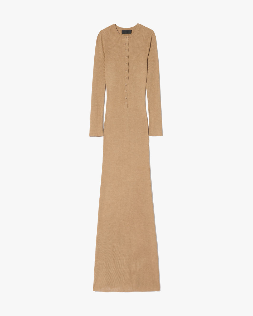 ROXY SILK KNIT DRESS IN CAMEL