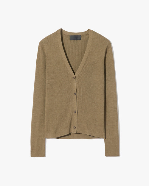 NARI SILK CARDIGAN IN MILITARY GREEN