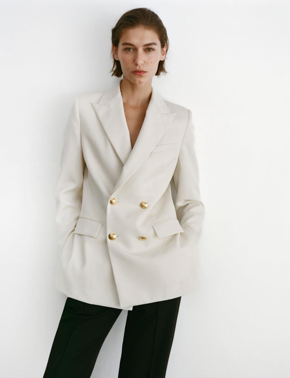 WESTON DOUBLE BREASTED BLAZER IN STONE
