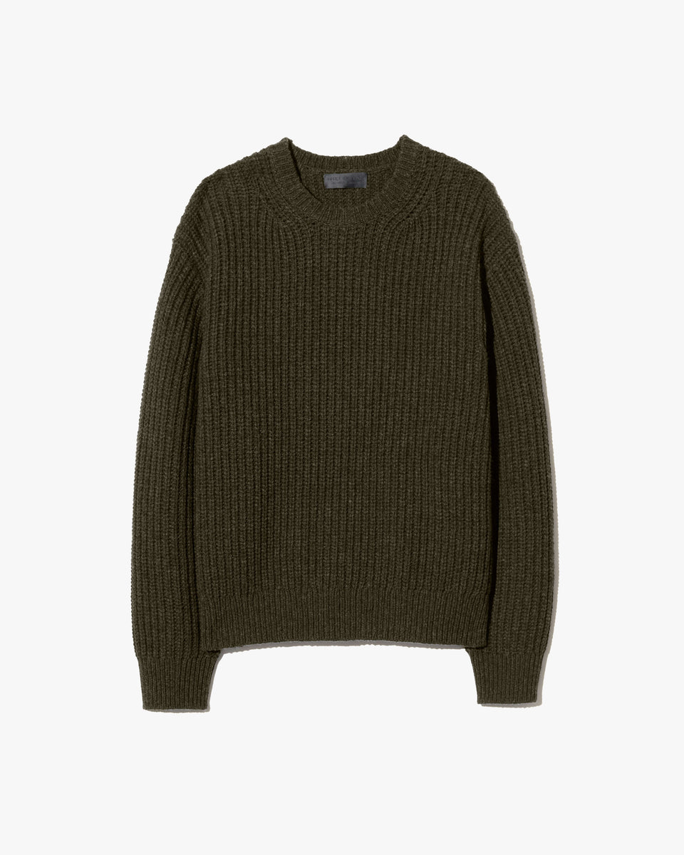 TYLER WOOL SWEATER IN DARK PINE MELANGE