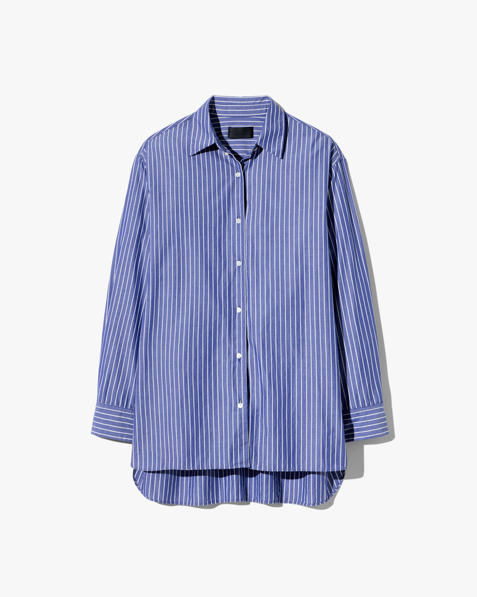 YORKE STRIPED COTTON SHIRT IN DARK NAVY/WHITE STRIPE