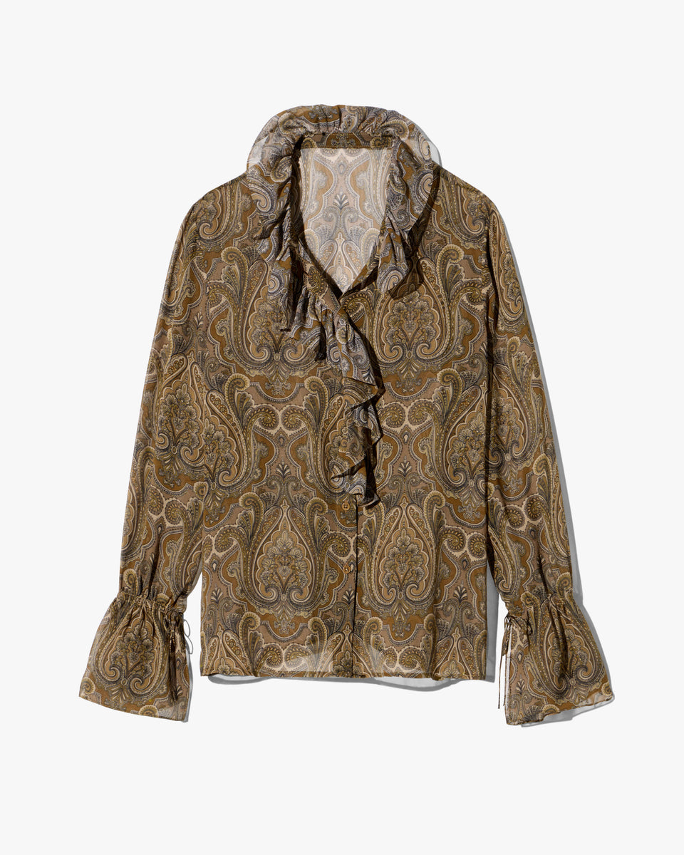 CECILY SILK SHIRT IN KHAKI PAISLEY