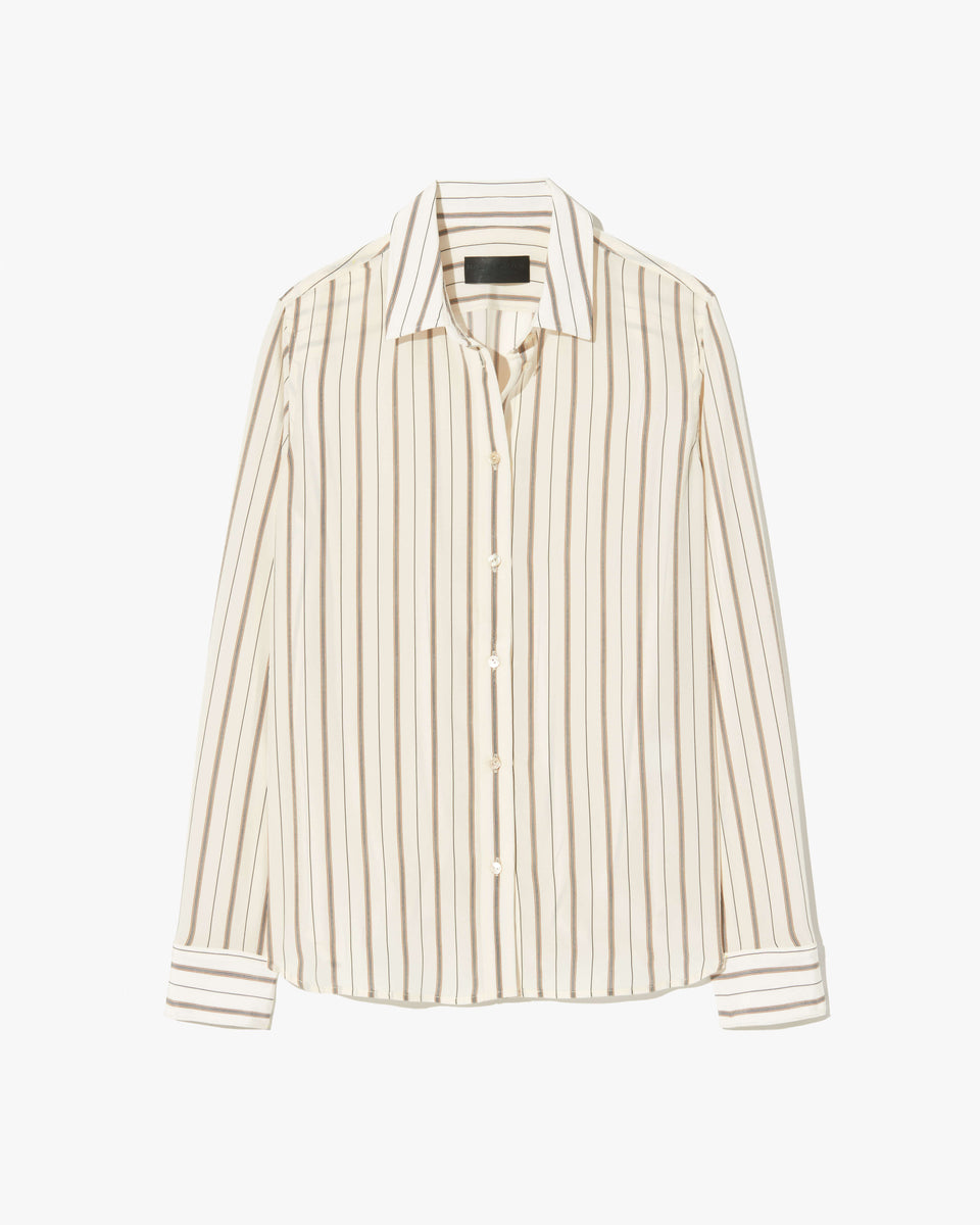 GAIA SILK SHIRT IN BRANDY STRIPE