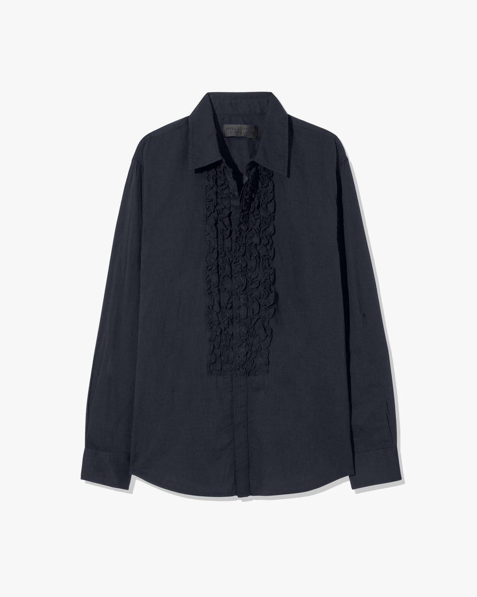 NATHAEL RUFFLE SHIRT IN MIDNIGHT