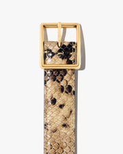 GABRIELE LEATHER BELT IN TAUPE SNAKESKIN W/ GOLD BUCKLE