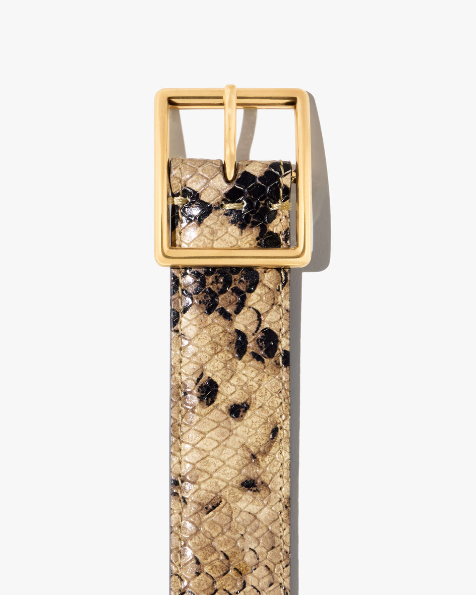 GABRIELE LEATHER BELT IN TAUPE SNAKESKIN W/ GOLD BUCKLE