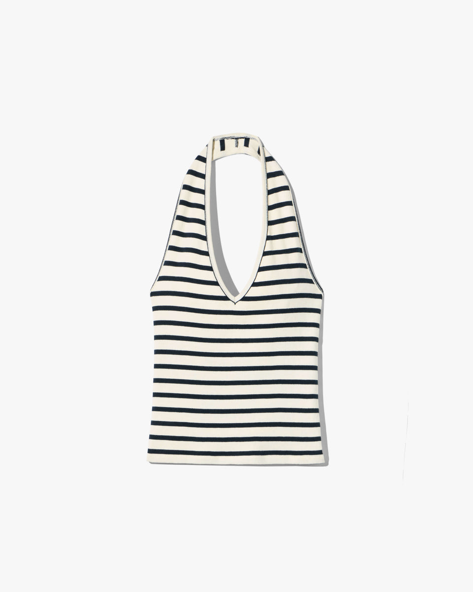 BRITT HALTER TOP IN ECRU/BLACK STRIPE